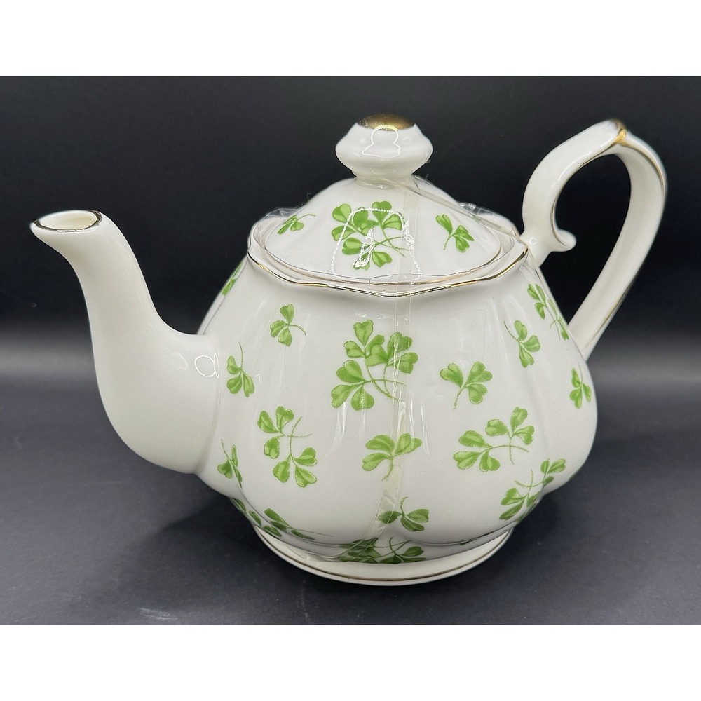 Grace Teaware Green Shamrock Teapot Lid Porcelain Gold Trim St Patricks Tea Pot